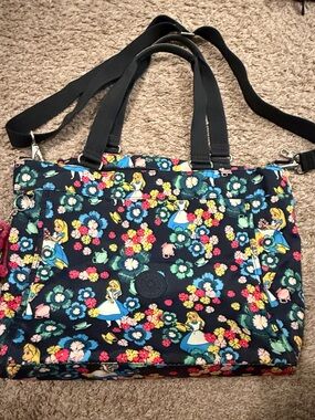 Black Floral Alice-Print Tote Bag